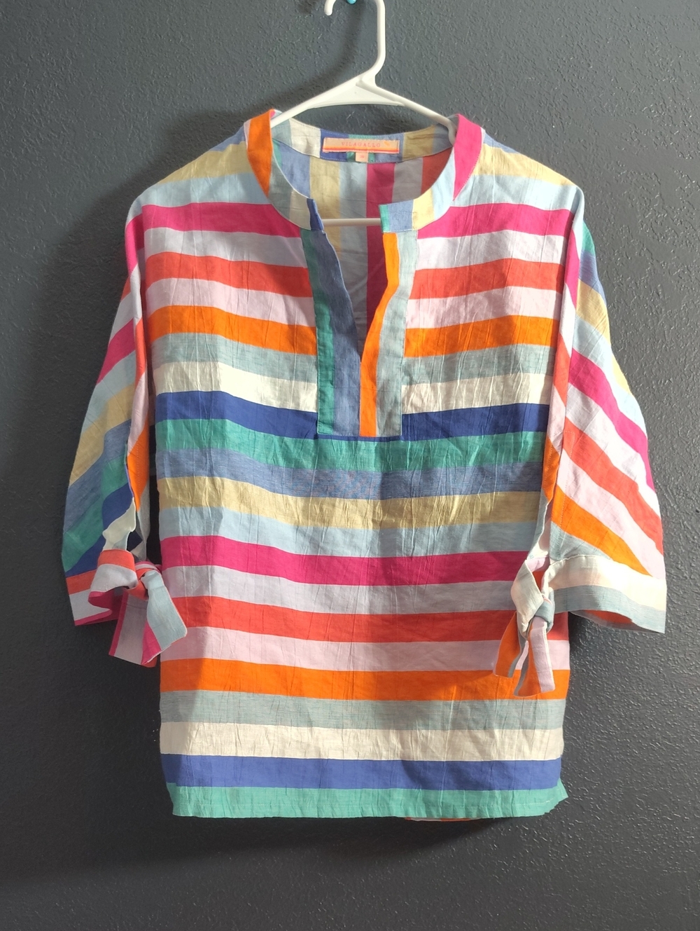 Vilagallo Colorful Pull Over Spanish Striped Linen cotton Blend Whimsical Artsy
